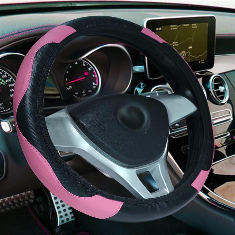 Car Steering Wheel Cover Breathable Anti Slip PU Leather Steering Covers Suitable 37-38.5cm Auto Decoration Carbon Fiber