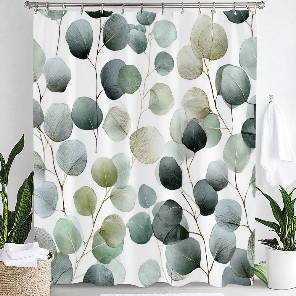 Leaves Print Shower Curtain,Tropical Plants and Leaves Bathroom Decoration Curtain Partition Privacy Hanging Curtain with Hooks