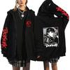 Berserk Anime Hooded Zip-Up Sweatshirt Men Oversized Fleece-Lined Pullover With Drawstring Cap Side Pockets