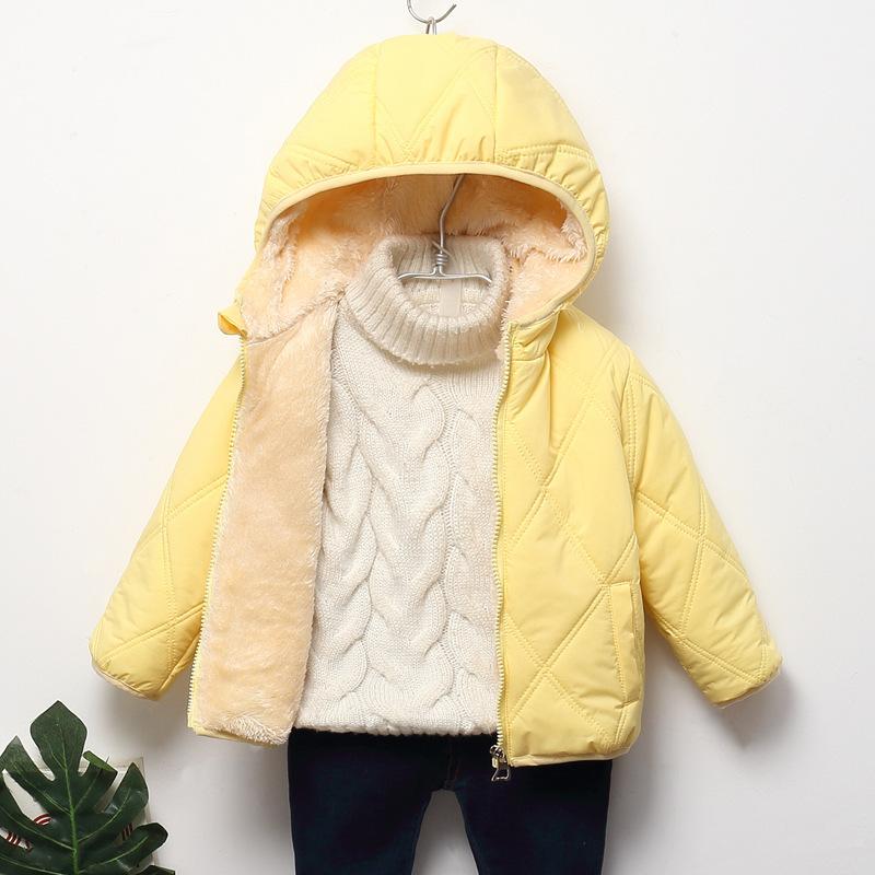 Children's Autumn and Winter Padded Short Solid-coloured Jacket with Hood Thickened Warm Outerwear