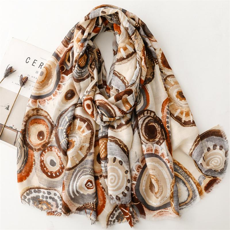 Winter Aztec Ethnic Circle Dot Fringe Viscose Shawl Scarf Lady High Quality Print Pashmina Stole Bufandas Muslim Hijab 180*90Cm