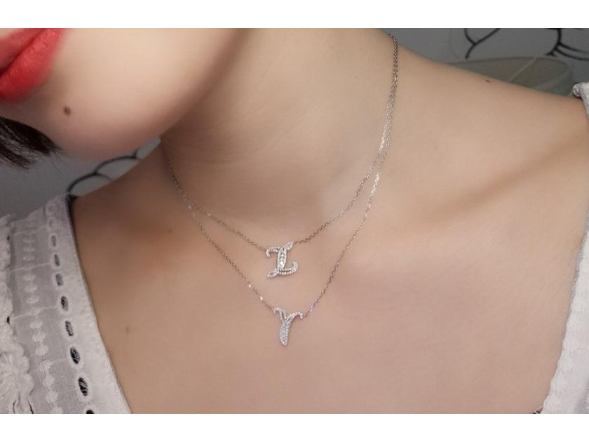 TikTok Live French-English Initial Pendant Necklace - Customizable 26 Letters, Full Diamond, Personalize Your Name or Surname