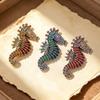 Sparkling Rhinestone Seahorse Brooches 3 Color Sea Animal Office Casual Brooch Pins Gifts