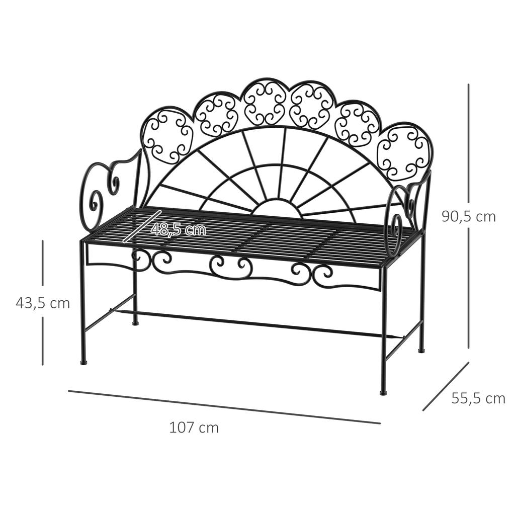 Metal Garden Bench Loveseat with Slatted Seat, Black