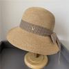 Straw Hat Versatile V Standard Plaid Bow Streamer Eaves Sunscreen Sunshade Bucket Hat Sun