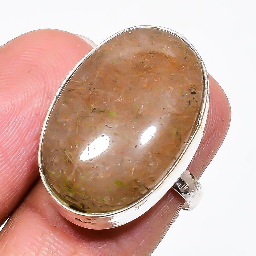 

Natural Golden Rutile Gemstone 925 Sterling Silver Jewelry Ring Size Adj AR-16491