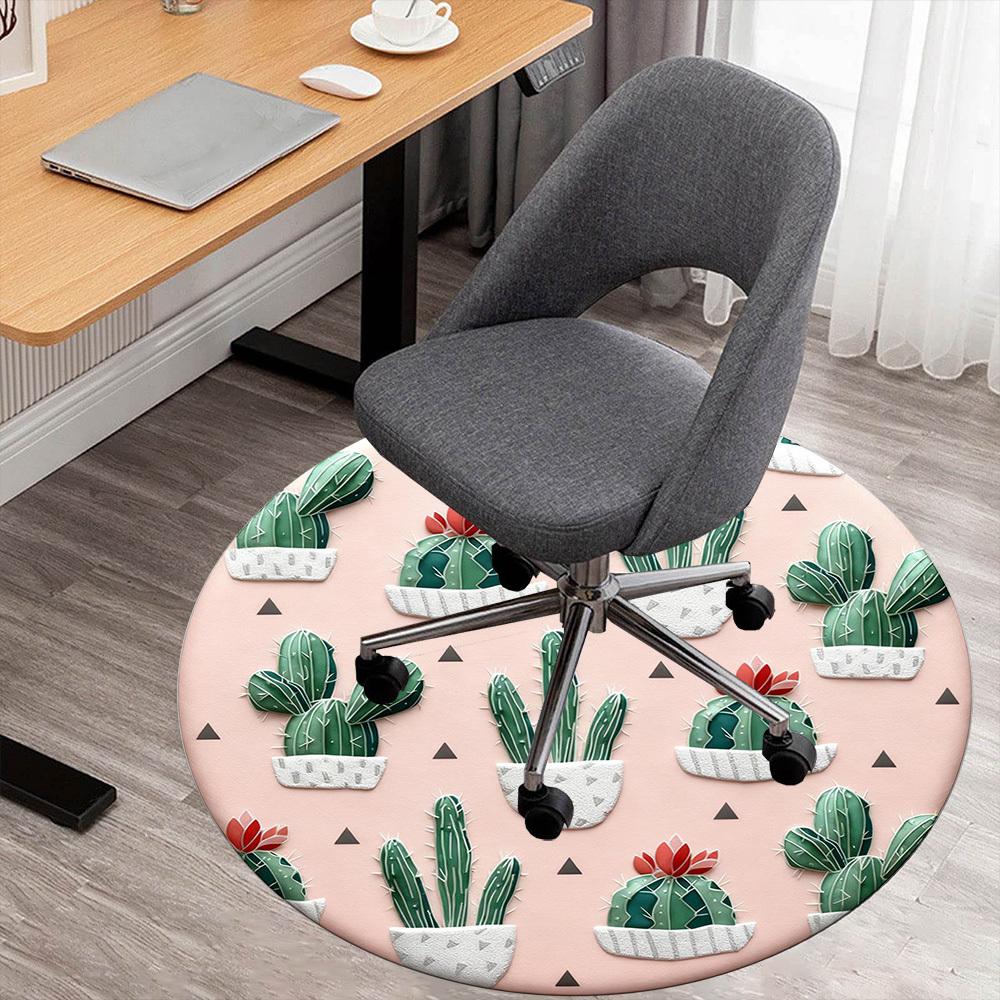 1pc Cactus Pattern Round Chair mat office Area Rug - Non-Slip, Floor Mat for Office, Bedroom, Ideal home decor gift p0105065