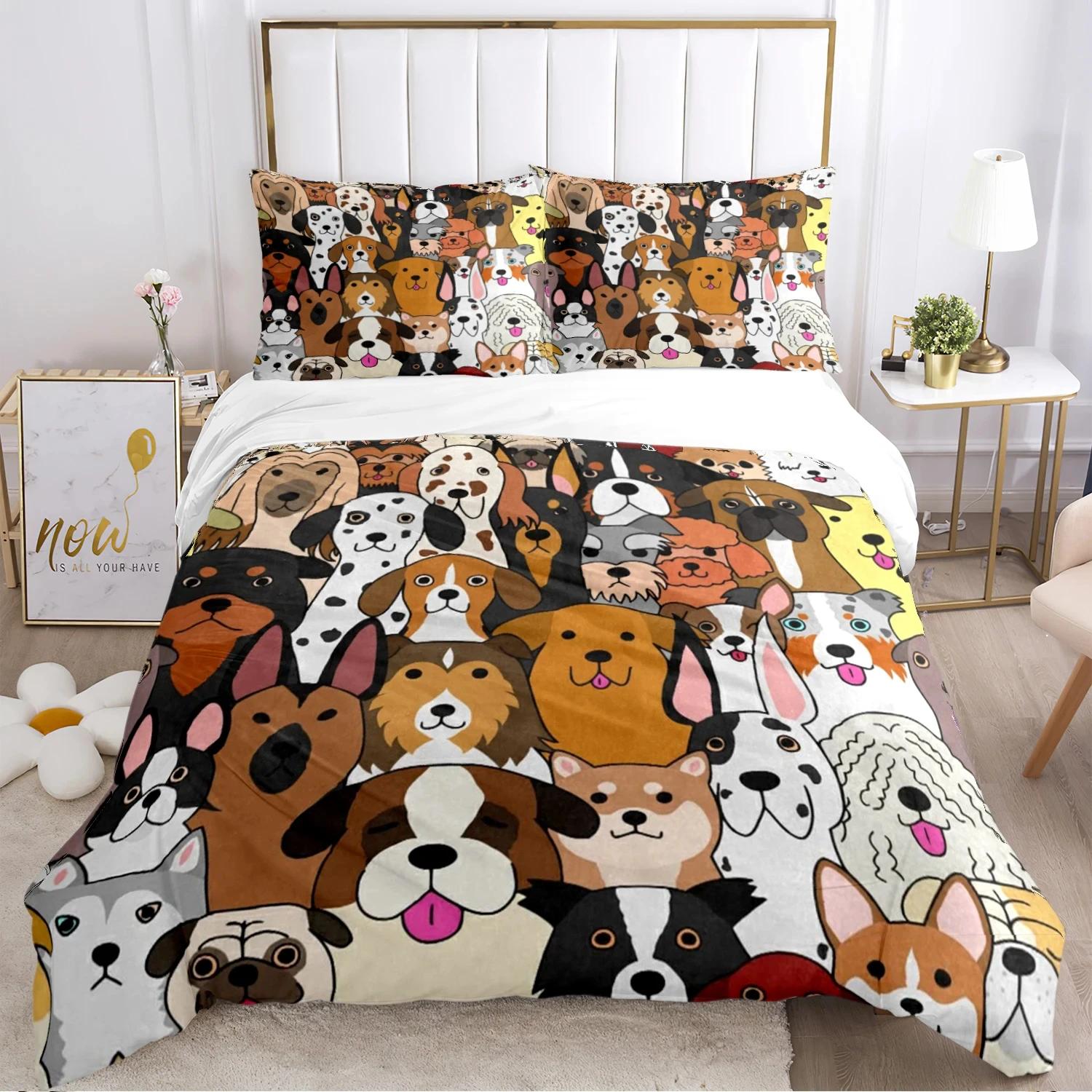 Modieuze Dekbedovertrek Cartoon Beddengoed Set Kat Hond Dierlijk Zacht Dekbedovertrek en Kussenslopen voor Tieners Jongens Enkel/Twin/Queen/King 140x200cm 3pcs