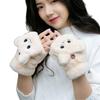 Winter Faux Furs Fingerless Wool Gloves Thermal Insulation Warm Convertible Mittens Flap Cover for Women Girls