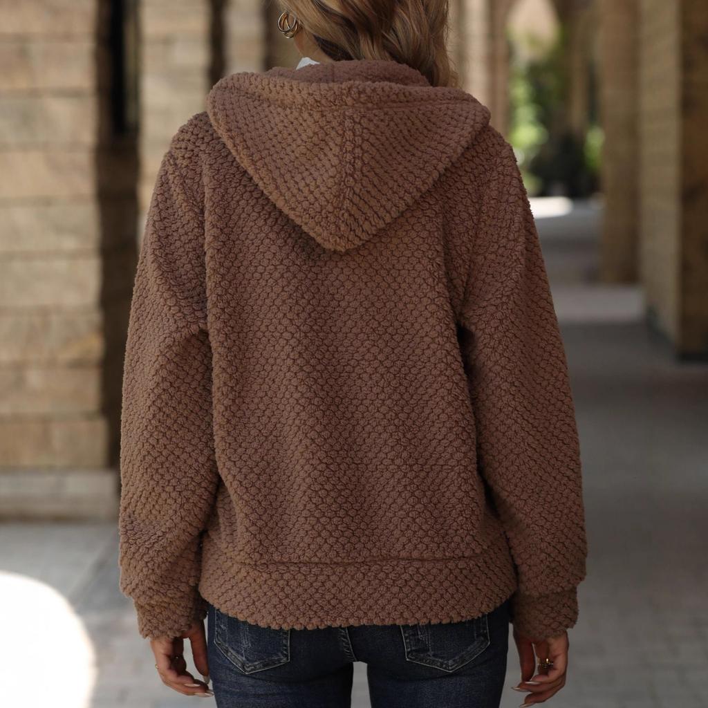 2025 New Style, Women's Wear, Autumn/Winter Loose Coat, Pocket Design, Hoodie, Zipper Cardigan, Women's Plush Coat