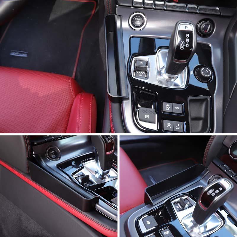 Dla Jaguar F-TYPE 2013-2024 ABS Czarny Boczny Schowek Konsoli Środkowej Wielofunkcyjna Tacka na Telefon Komórkowy Akcesoria Samochodowe