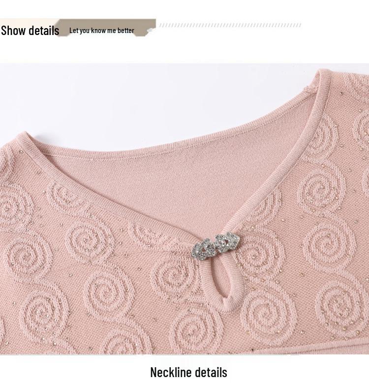 Spring Gauze Sleeve Knit Top for Middle-Aged Women