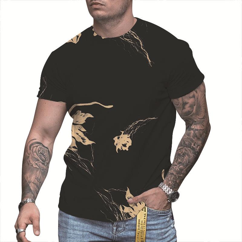 Summer Men Printed T-Shirt Round Collar Fashion Short Sleeve Shirt Tee Top