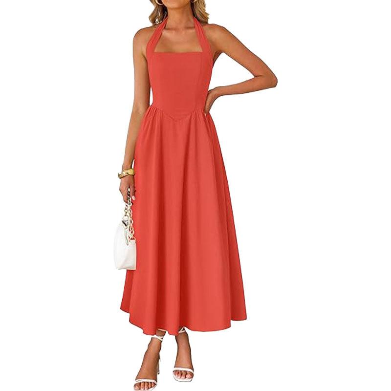 Nouă Colecție de Primăvară Îmbrăcăminte Femei Temperament Elegant Simplu Rochie cu Talie Înaltă Gât Culoare Solidă