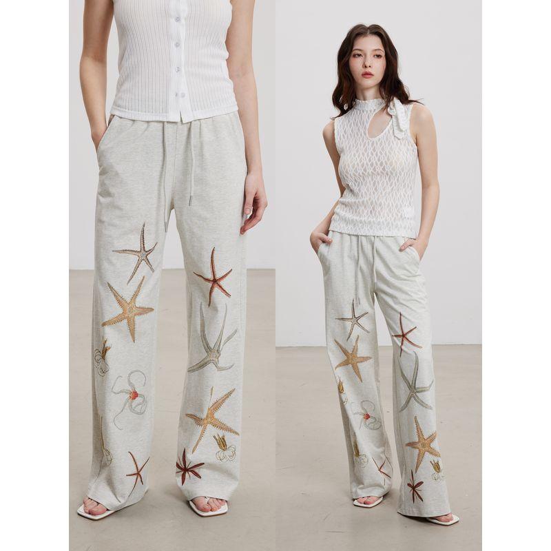 Thelight Lucky Starfish Series Relaxed Oxygen Casual Sweatpants Women M Flower Gray Trousers Dog Walking Wear