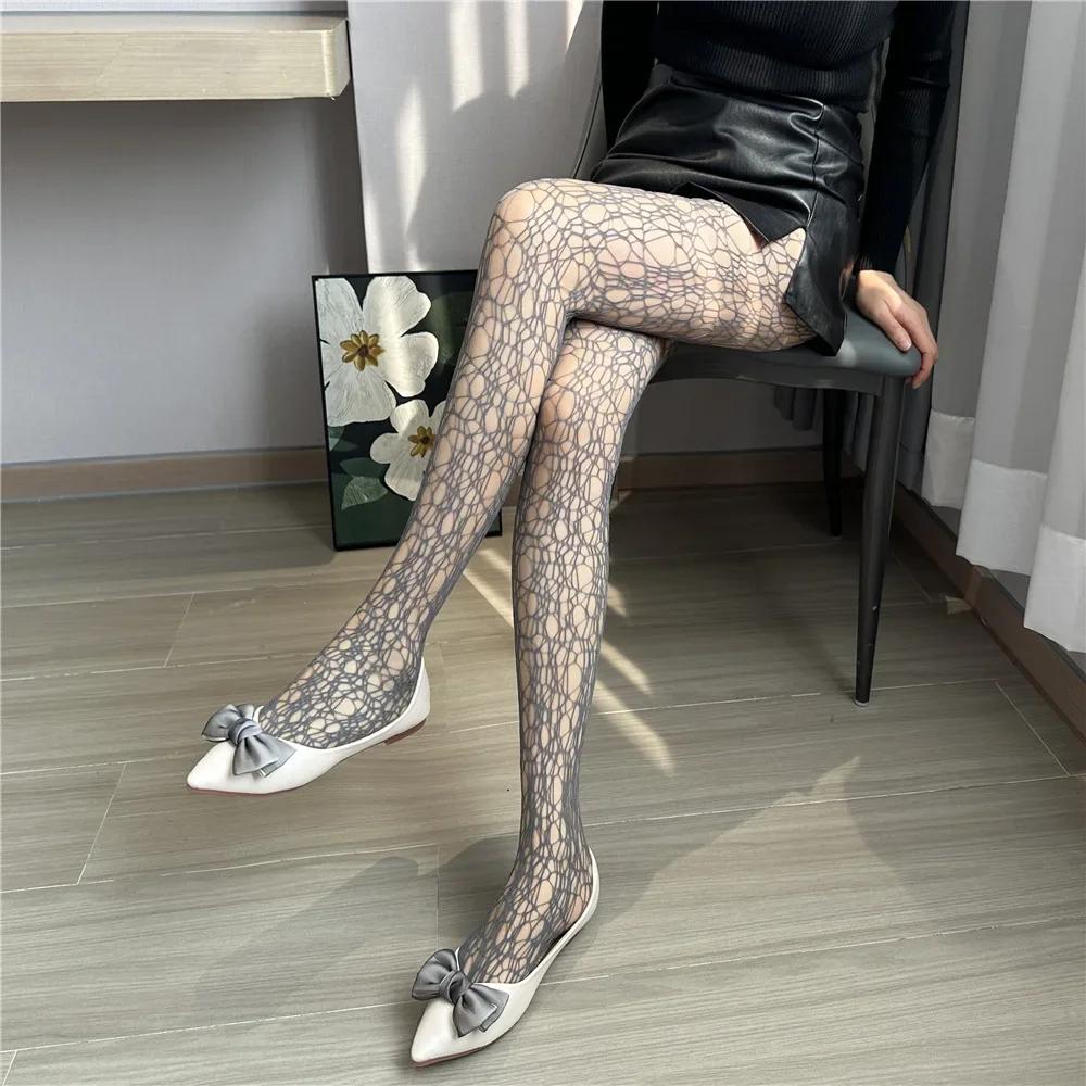 

2025 Goth Lace Fishnet Stockings Y2k Hollow Out Solid Pantyhose JK Japanese Style High Waist Vintage Rhombus Striped Tights All yards білий