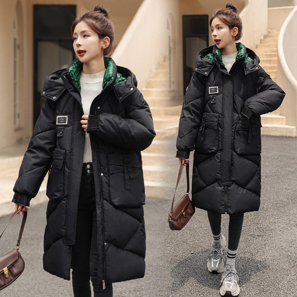 2025 winter new plus-size Korean loose down cotton jacket women's mid-length student cotton jacket women's hat detachable padded jacket