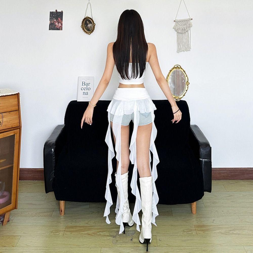Fashion Irregular Ruffles Belts for Women Long Tassel Sexy Hip Curtain Waistband Adjustable Buckle Y2K Butt Curtain Streetwear