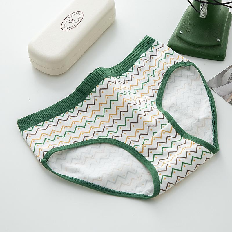 Japanische Niedliche Cartoon Grüner Bär Damen Unterwäsche aus Reiner Baumwolle - Mittelhoch geschnitten für Damen und Mädchen