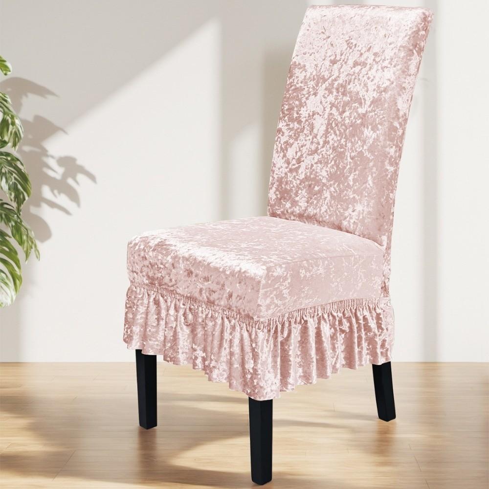 

Gold Diamond Velvet Skirt Edge Chair Cover Ruffled Edges Universal Anti-slip Chair Cover Solid Color Removable розовый