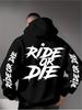Męska bluza z kapturem z grafiką Ride, oversize, streetwear, sportowa, wkładana przez głowę, casualowa, jesień, zima, z kapturem