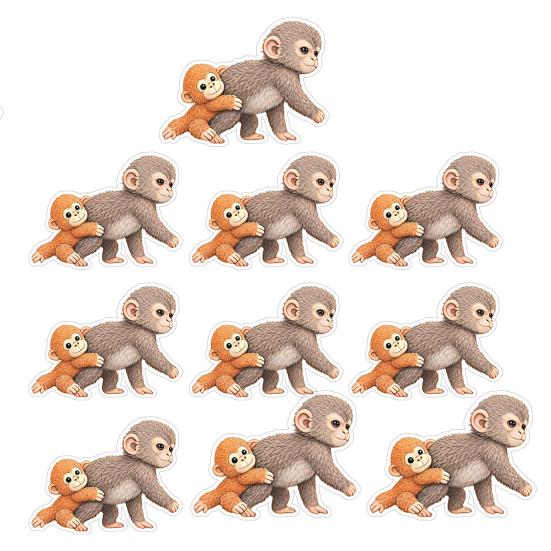 

10 Sheets Funny Monkey Hugging Plush Toy Stickers Quirky Vinyl Decals for Laptops Water Bottles Luggage Skateboards Waterproof DIY Crafts L
