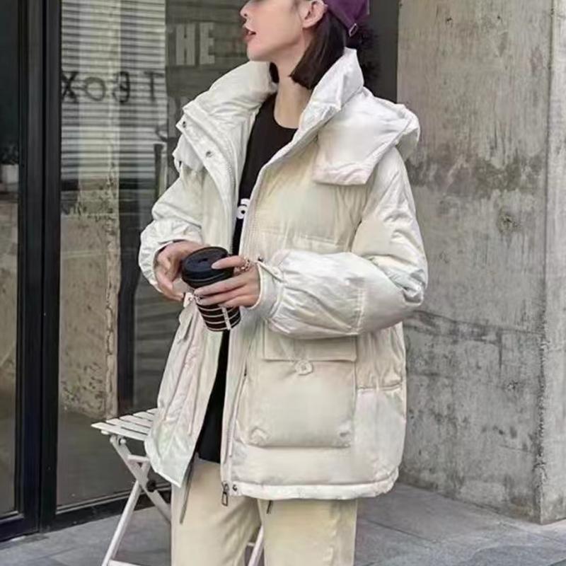 Pâine de culoare crem haină de iarnă pentru femei Jachetă de puf de rață alb stil scurt de damă