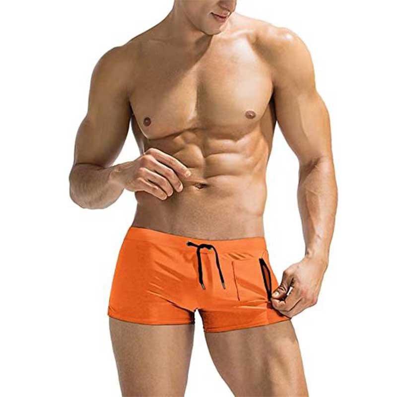 Men's Solid Color Side Zipper Beach Swim Shorts with Lace-up Design