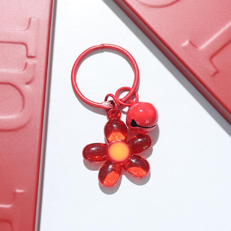Fresh Five-Petal Flower Resin Keychain with Heart Bead - Girlish Flower Bag Charm