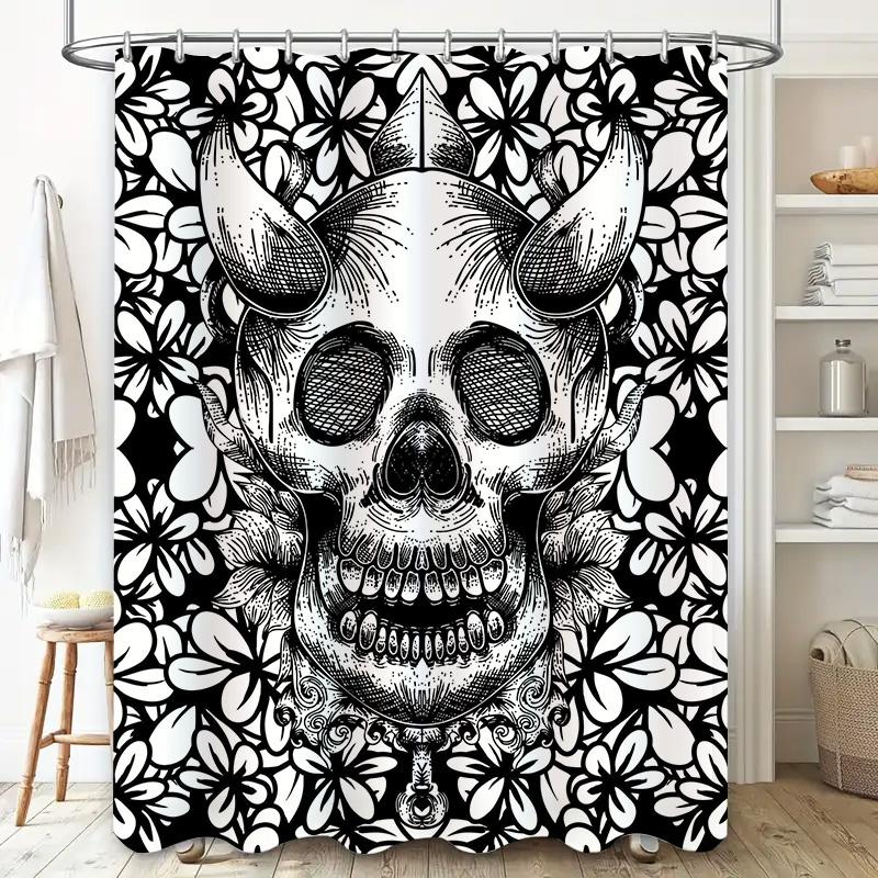 Tuniu Black Skull Floral Shower Curtain Gothic Bathroom Decor Spooky Wall Decor Unique Shower Curtain