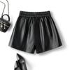 Women's High-Waist Elastic Faux Leather Wide-Leg Shorts