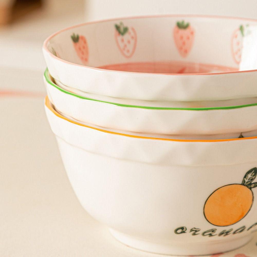 Cartoon Ceramic Bowl Under Glaze Color Anti Scalding Noodle Bowl Strawberry Rabbit Pattern Non-slip Fruit Salad Bowl Home