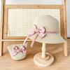2er Set Stroh-Eimerhut und Tasche für kleine Mädchen, Kinder Sommerurlaub Fischerhüte Baby Prinzessin Schleife Lässig Strand Sonnenhut