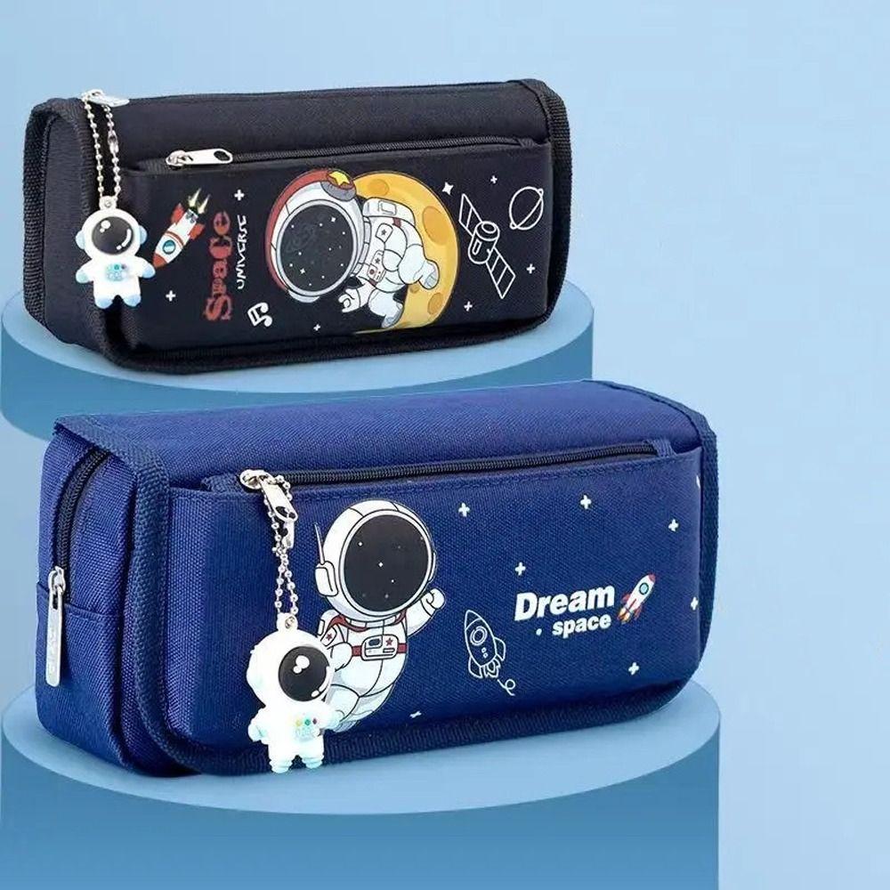 Double Layer Stationery Bag Cartoon Pencil Bag Astronaut Pencil Case  Office Accessories