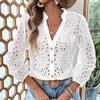 Fashion V-neck Hollow Out Sexy White Blouse Women Tops Long Sleeve Spring Vintage Casual Women's Shirts Elegant Slim Stand Collar Elegant Shirt 25872