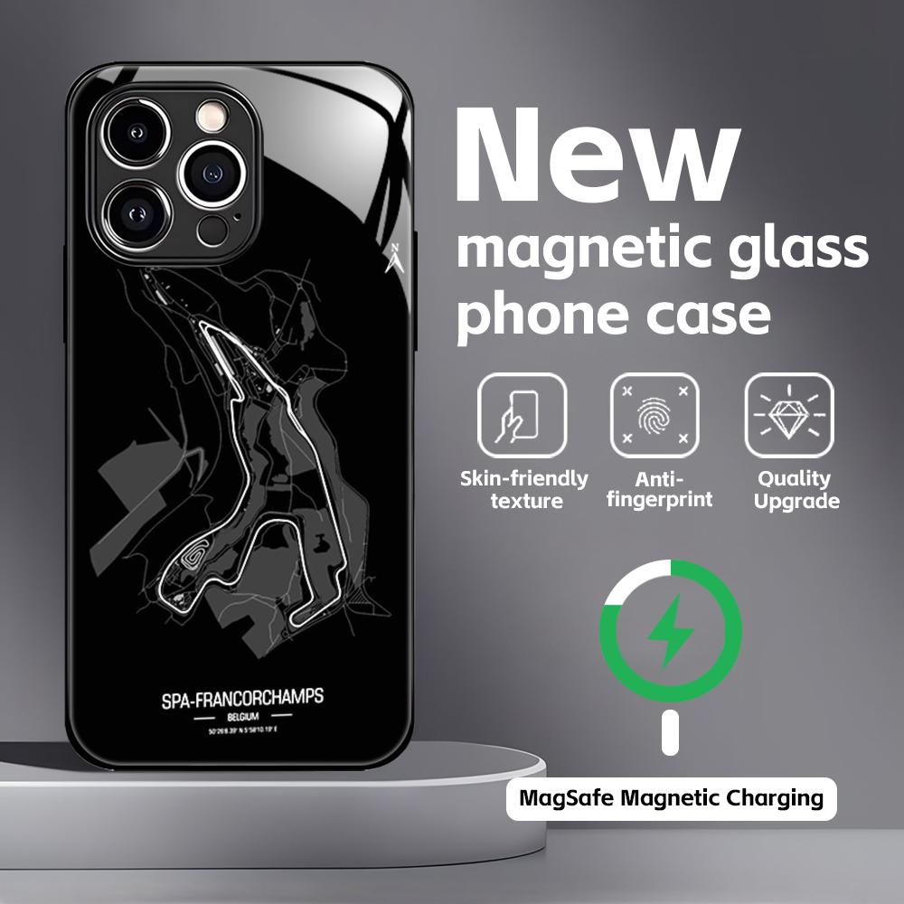 

Чохол для телефону з принтом траси Формули-1 для iPhone 16 15 14 13 12 11 X XR XS 8 Plus Mini Pro Max Скляний магнітний чохол iPhone 11 Pro