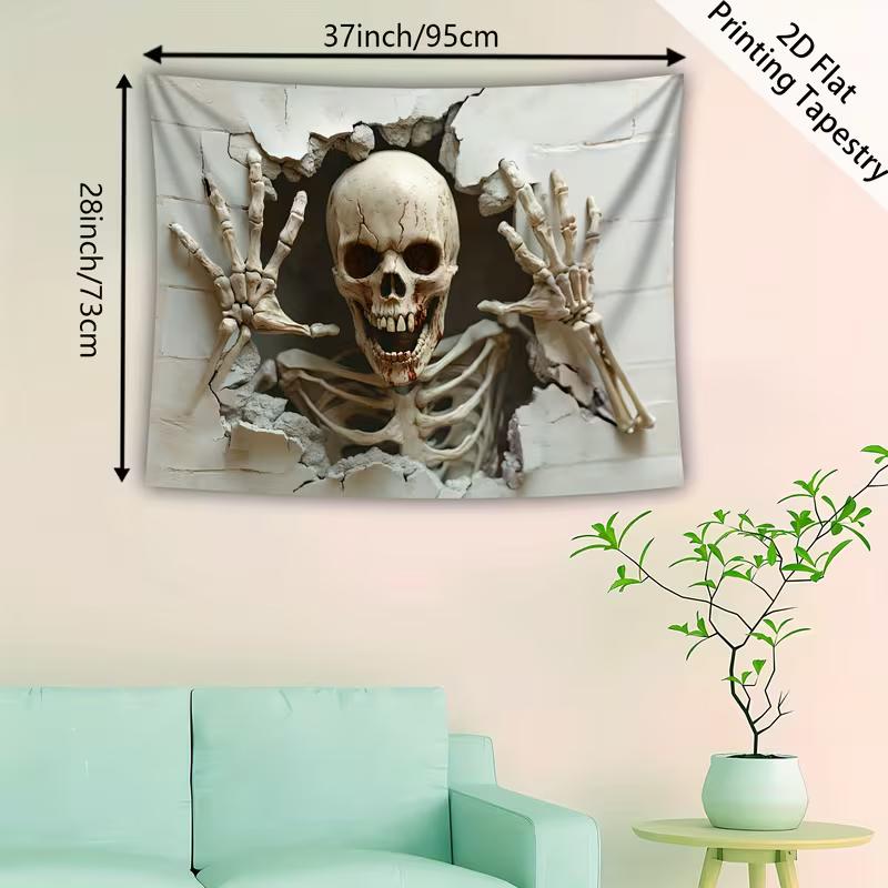 2D Spooky Skeleton Tapestry for Halloween Scary Skull Breaking Wall Hanging for Living Room Bedroom
