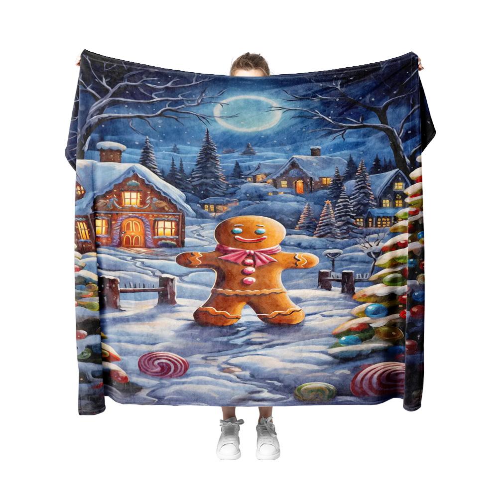 Tuniu Cute Gingerbread Man Christmas Blanket for Sofa Bed Living Room Decoration Gift