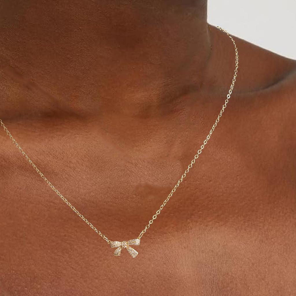 Halsband med rosett, kopparpläterad 14k äkta guld, mångsidigt, europeisk och amerikansk designtrend, INS