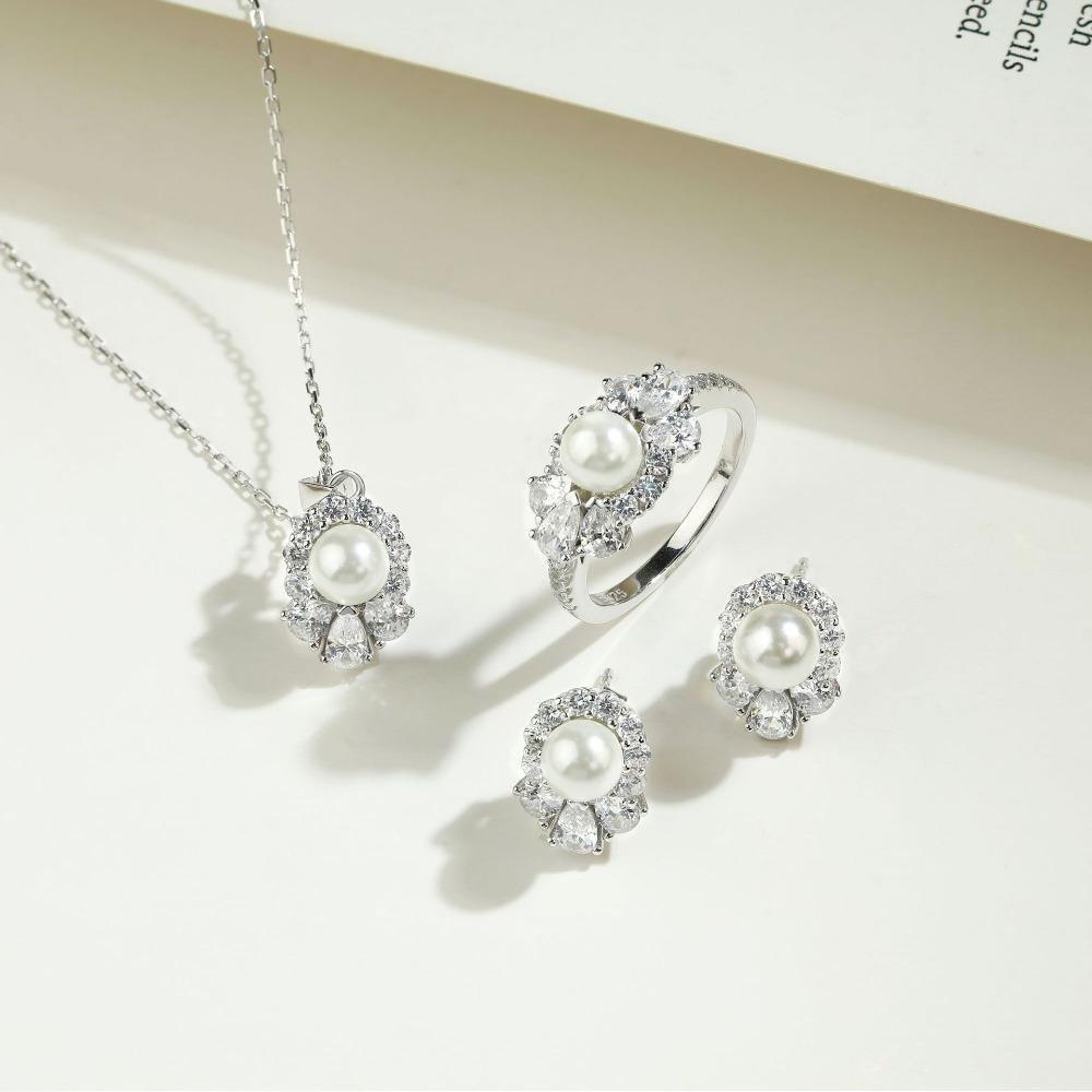 S925 Sterling Silver Pearl Necklace Light Luxury Niche Pendant Bead Silver Neck Chain Accessories Women