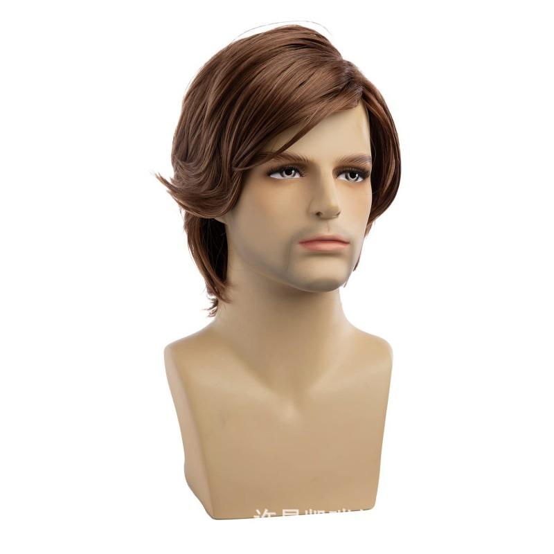 Mens Short Wig Side Part Fluffy Ash Blonde Synthetic High Temp Fiber Daily Wear
