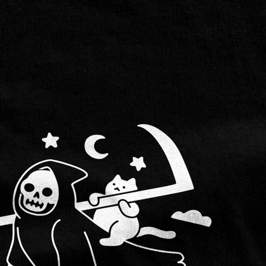 Cat Riding Grim Reaper Goth Merchandise T-Shirt Men Women Gothic Humor Vintage  New Arrival Tee Shirts