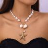 Bohemian Handmade Braided Beaded Seashell Starfish Pendant Clavicle Chain Necklace Women Beach Vacation Jewelry Accessories