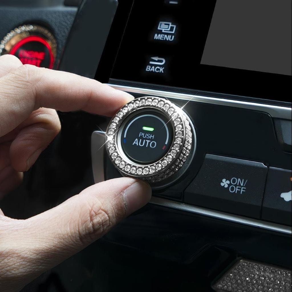 LECART Bling Car Accessories Fit for Honda Civic 10th Gen 2016 2017 2018    AC Knob Covers Auto Interior Bling Decor Crystal Metal Cover Trim Cute