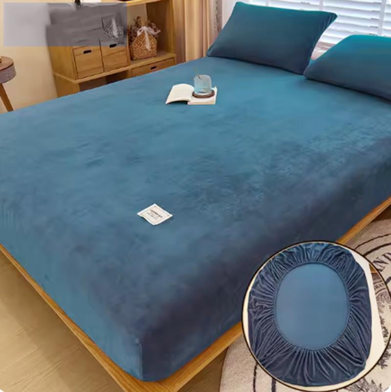 Simple Solid Color Fitted Sheet Nordic Mattress Cover Plush Bed Sheet Winter Warm Elastic Soft Bed Sheet with Elastic Band