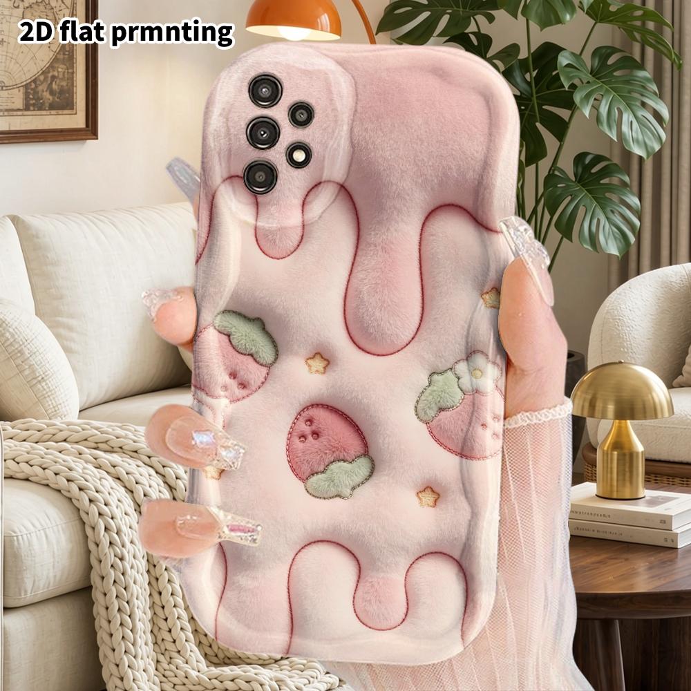 Phone Case: 2D Flat Samsung Galaxy A34 A35 M05 M06 S20 S22 S21 FE Plus 5G Protective Case, Couple Style, Pink Strawberry, Christmas and Halloween Gift