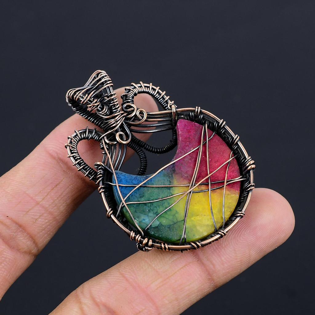 Rainbow Solar Quartz 999 Copper Wire Wrapped Pendant, Handmade Gemstone Pendant Jewelry, Gifts For Wife Brand New Pendant
