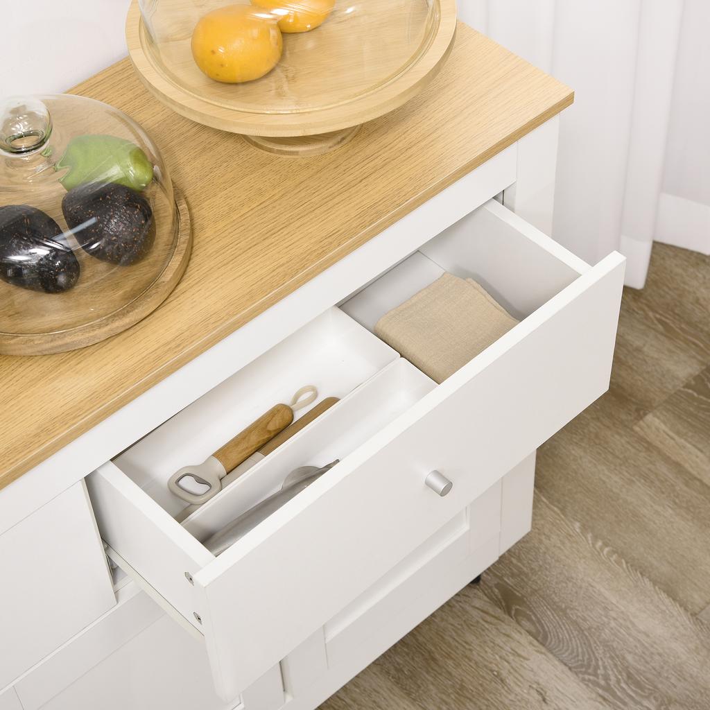 Credenza da cucina con 2 cassetti, 3 ante e ripiano regolabile, per cucina, sala da pranzo, soggiorno, 117 x 35 x 80 cm, bianco
