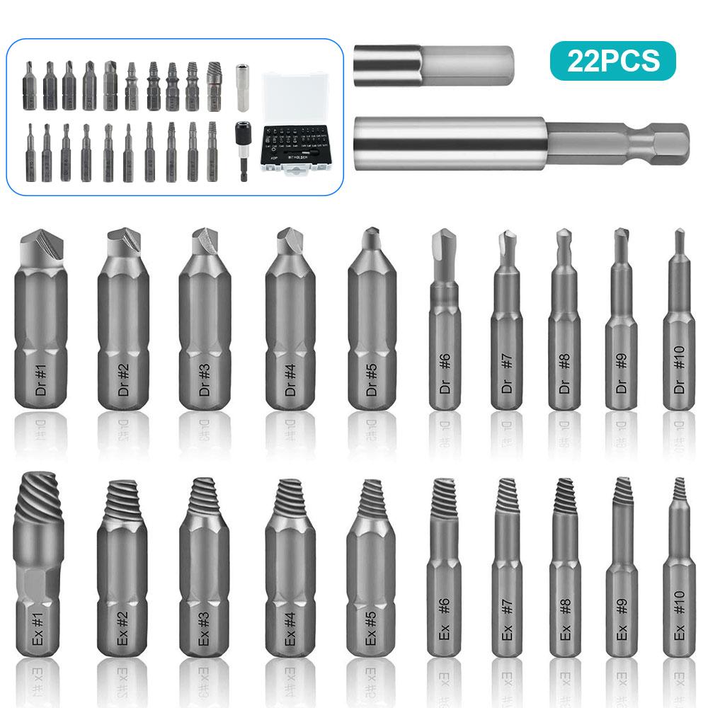 

22 шт., сверла для извлечения поврежденных винтов, инструменты для быстрого извлечения сломанных болтов, легко выкручиваемых болтов, инструмент для извлечения сорванных винтов