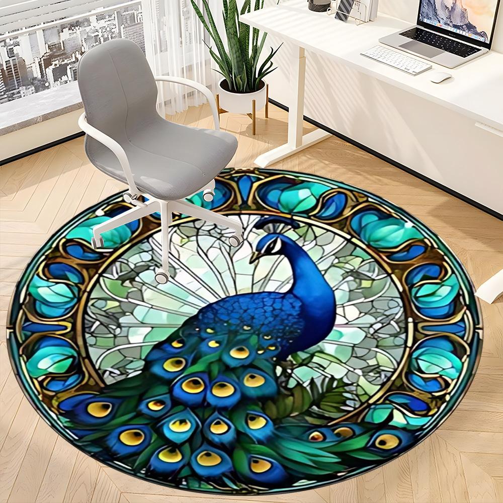 1pc Peacock Stained Glass Chair Carpet for Office Non-Slip, Machine Washable Rug for Office, Room - Holiday Decor, Machine Made yy251016127